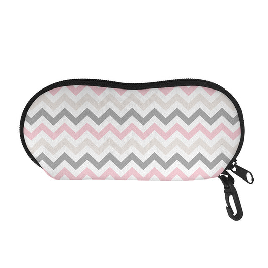 Pink White And Grey Chevron Print Glasses Case