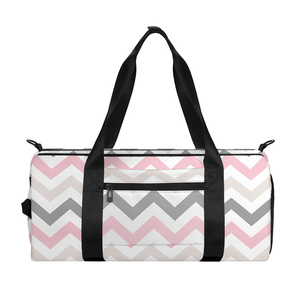 Pink White And Grey Chevron Print Gym Bag