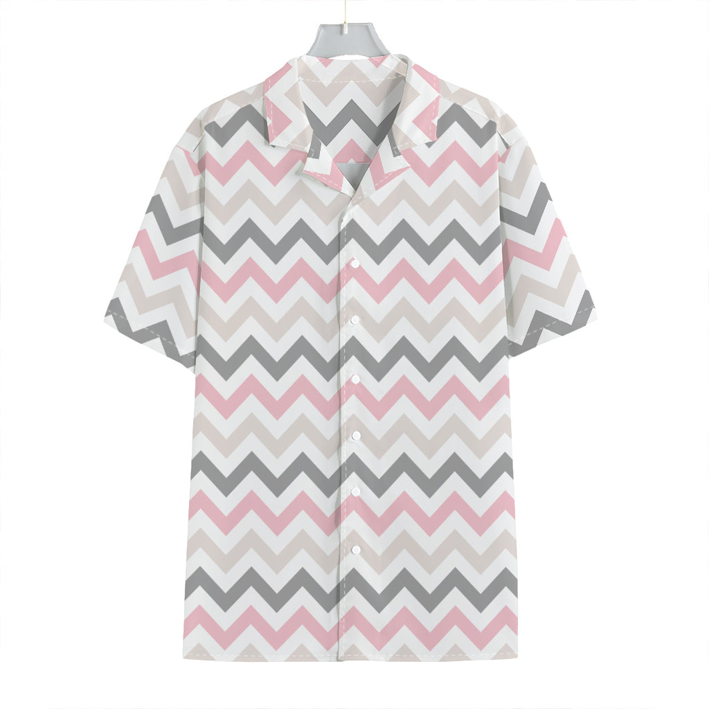 Pink White And Grey Chevron Print Hawaiian Shirt