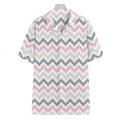 Pink White And Grey Chevron Print Hawaiian Shirt
