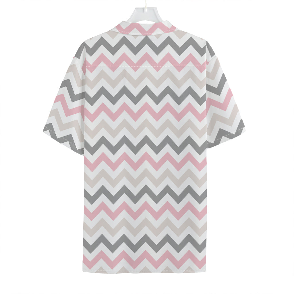 Pink White And Grey Chevron Print Hawaiian Shirt
