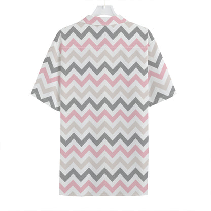 Pink White And Grey Chevron Print Hawaiian Shirt