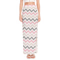 Pink White And Grey Chevron Print High Slit Maxi Skirt