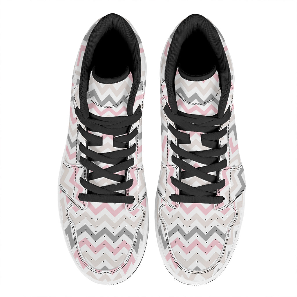 Pink White And Grey Chevron Print High Top Leather Sneakers