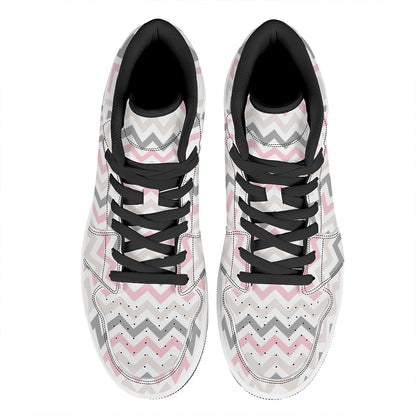 Pink White And Grey Chevron Print High Top Leather Sneakers