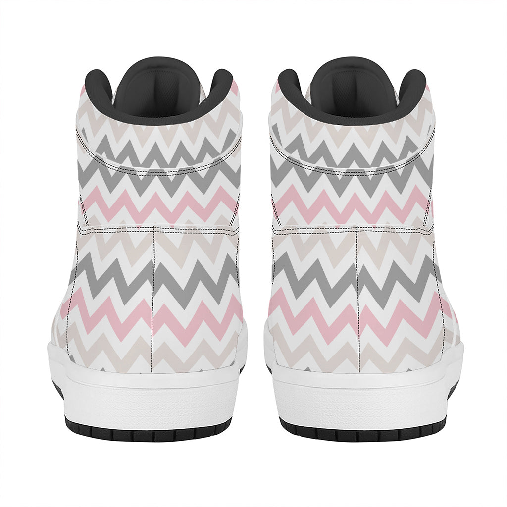 Pink White And Grey Chevron Print High Top Leather Sneakers