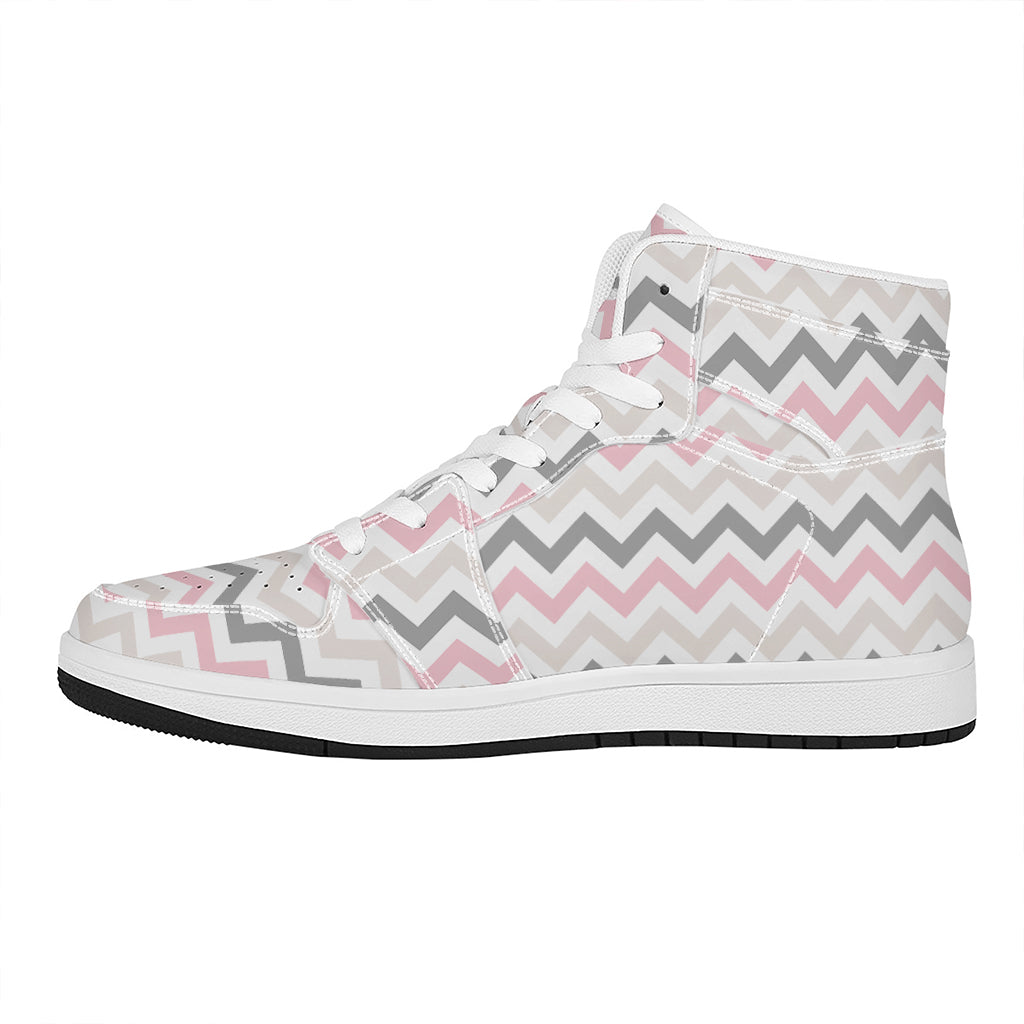 Pink White And Grey Chevron Print High Top Leather Sneakers