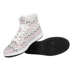 Pink White And Grey Chevron Print High Top Leather Sneakers