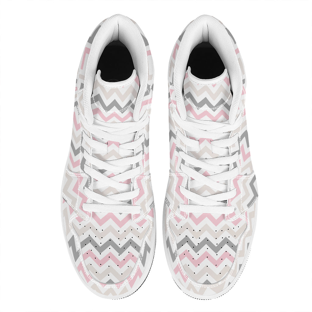 Pink White And Grey Chevron Print High Top Leather Sneakers