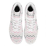 Pink White And Grey Chevron Print High Top Leather Sneakers
