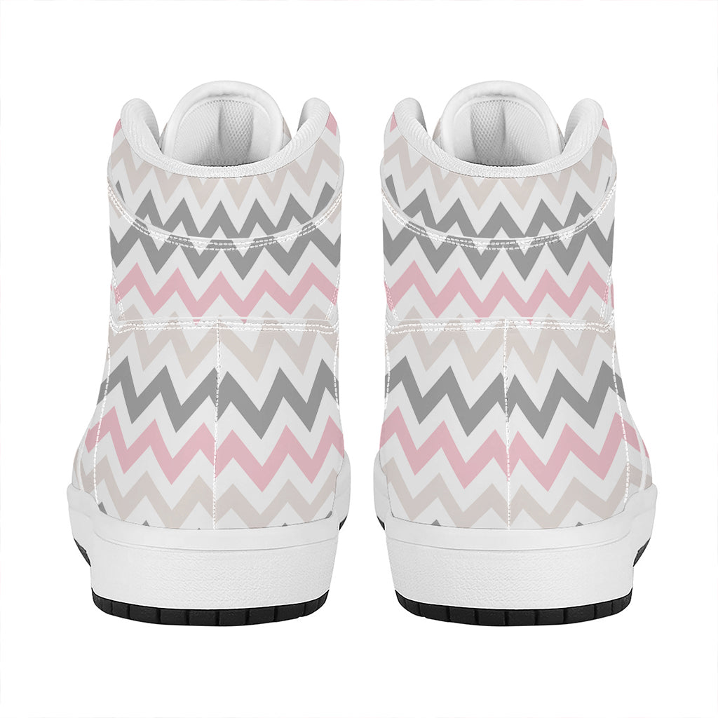 Pink White And Grey Chevron Print High Top Leather Sneakers