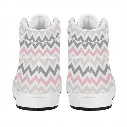 Pink White And Grey Chevron Print High Top Leather Sneakers