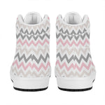 Pink White And Grey Chevron Print High Top Leather Sneakers