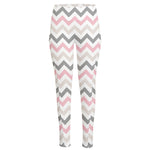 Pink White And Grey Chevron Print High-Waisted Pocket Leggings