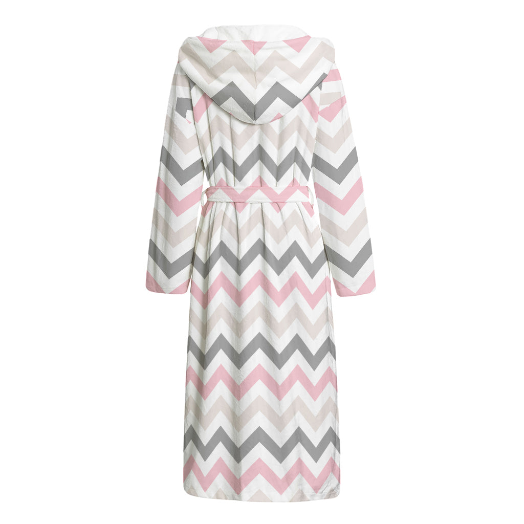 Pink White And Grey Chevron Print Hooded Bathrobe