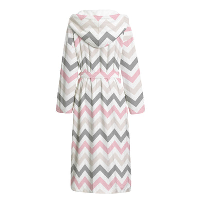 Pink White And Grey Chevron Print Hooded Bathrobe