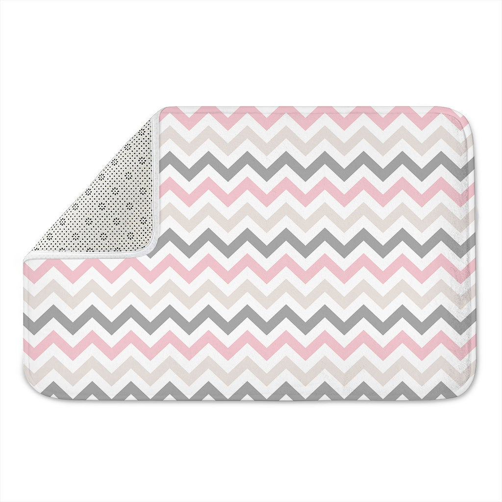 Pink White And Grey Chevron Print Indoor Door Mat