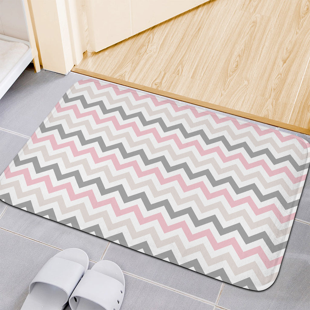 Pink White And Grey Chevron Print Indoor Door Mat