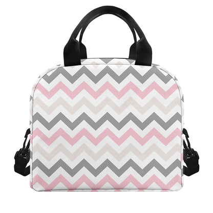 Pink White And Grey Chevron Print Insulated Lunch Bag