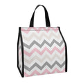 Pink White And Grey Chevron Print Insulated Lunch Tote