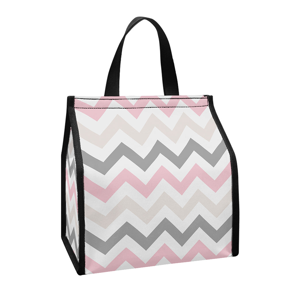 Pink White And Grey Chevron Print Insulated Lunch Tote