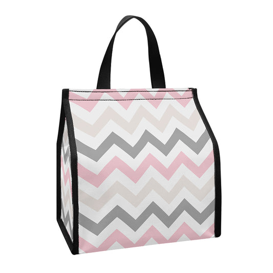 Pink White And Grey Chevron Print Insulated Lunch Tote