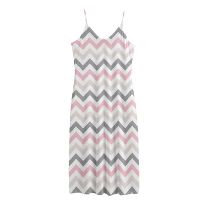 Pink White And Grey Chevron Print Jersey Midi Cami Dress
