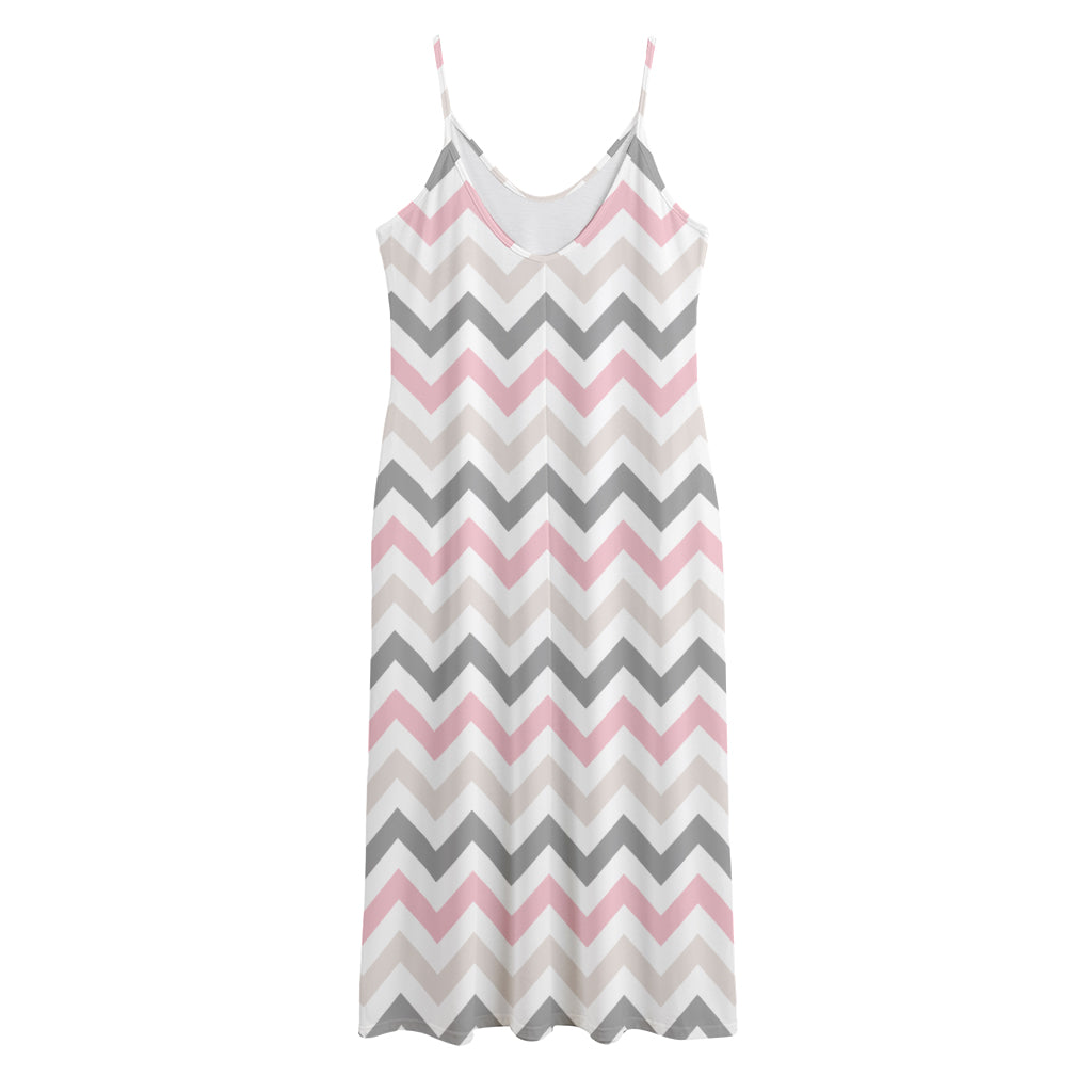 Pink White And Grey Chevron Print Jersey Midi Cami Dress