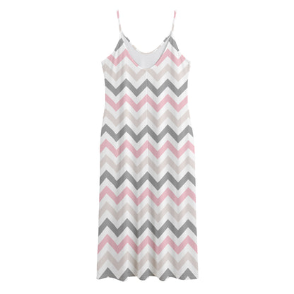 Pink White And Grey Chevron Print Jersey Midi Cami Dress
