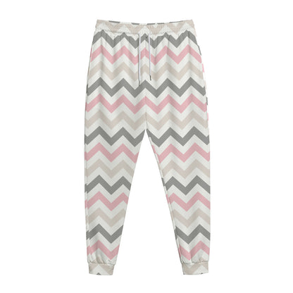 Pink White And Grey Chevron Print Jogger Pants