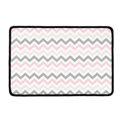 Pink White And Grey Chevron Print Kitchen Mat