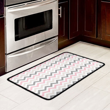 Pink White And Grey Chevron Print Kitchen Mat