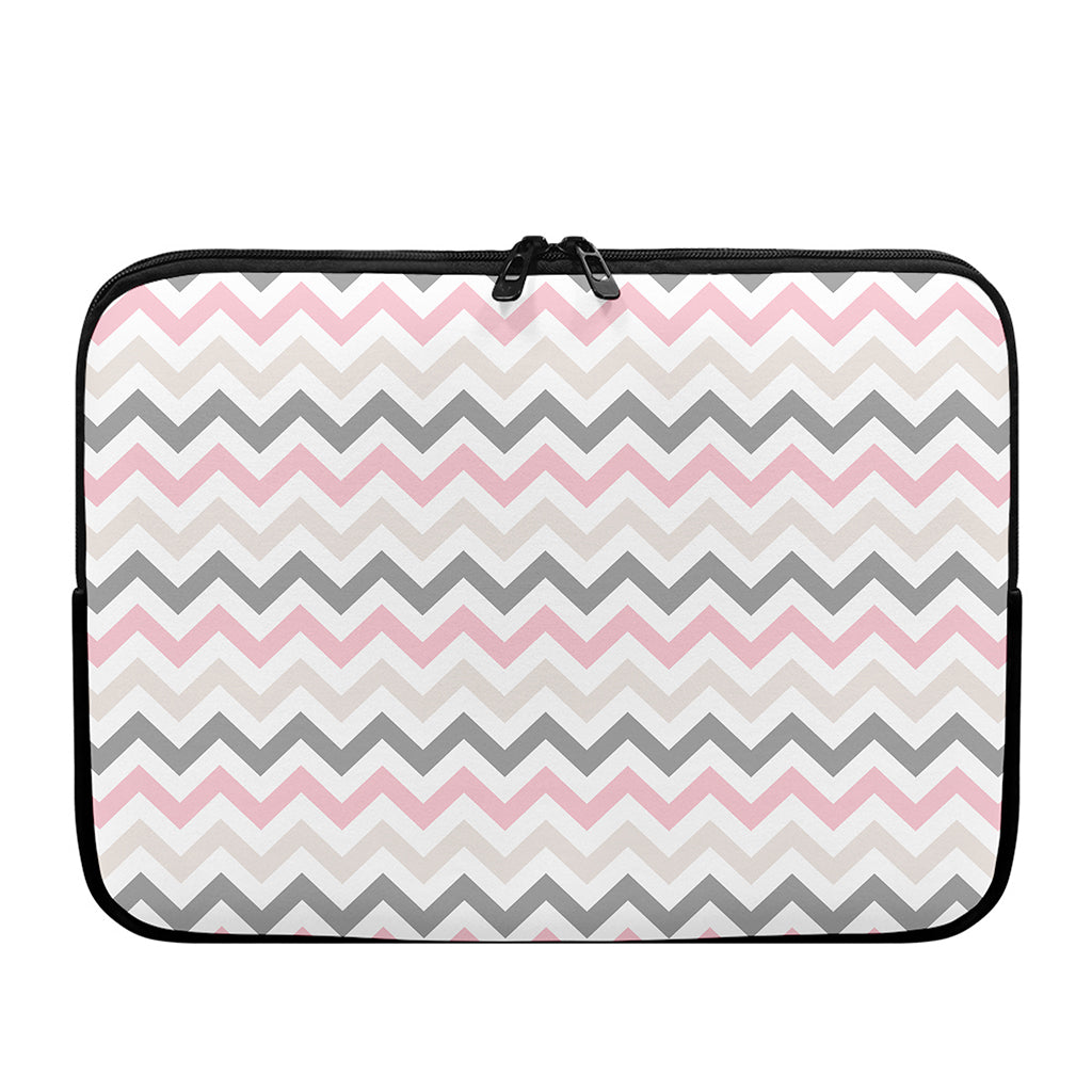 Pink White And Grey Chevron Print Laptop Sleeve