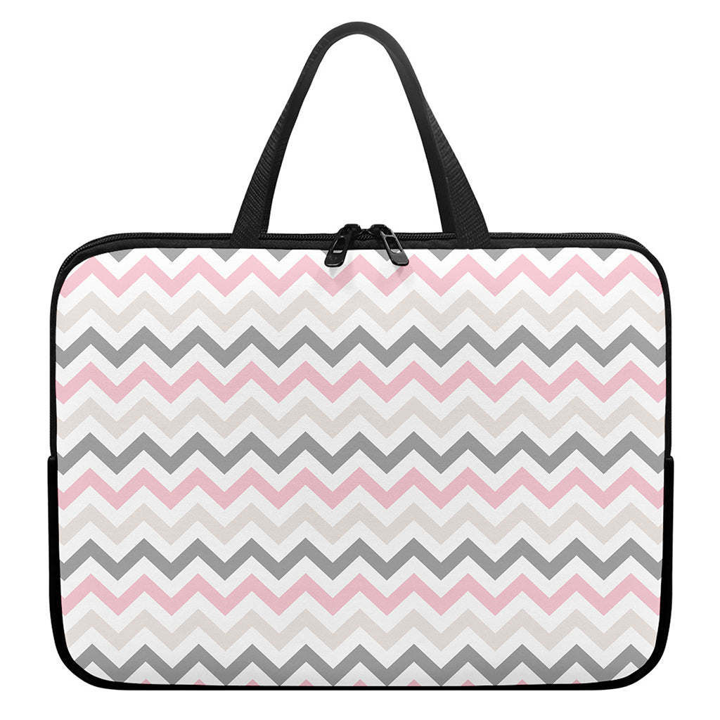 Pink White And Grey Chevron Print Laptop Sleeve With Handle