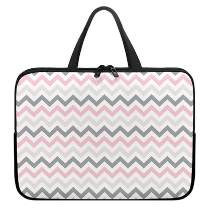 Pink White And Grey Chevron Print Laptop Sleeve With Handle
