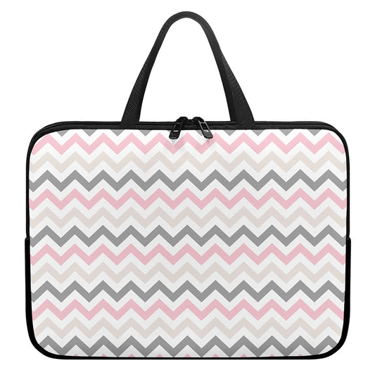Pink White And Grey Chevron Print Laptop Sleeve With Handle