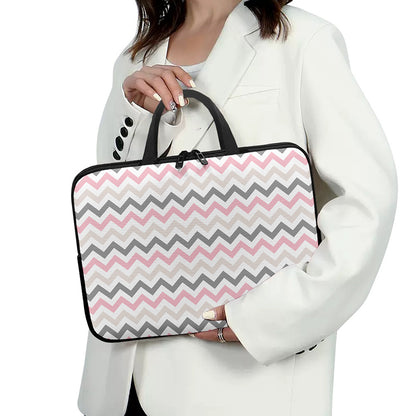 Pink White And Grey Chevron Print Laptop Sleeve With Handle