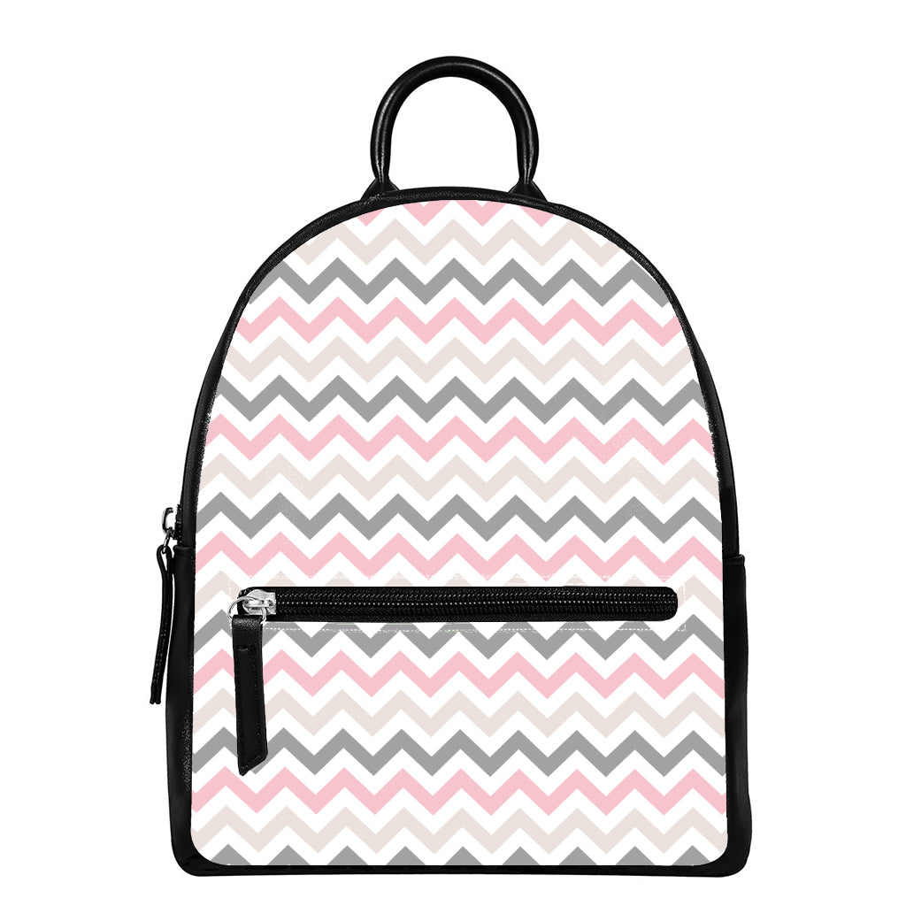 Pink White And Grey Chevron Print Leather Backpack