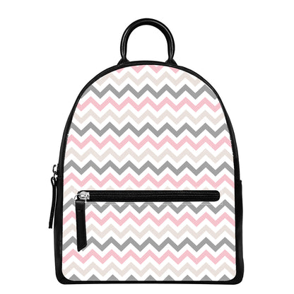 Pink White And Grey Chevron Print Leather Backpack