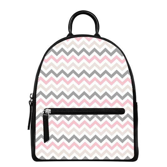 Pink White And Grey Chevron Print Leather Backpack