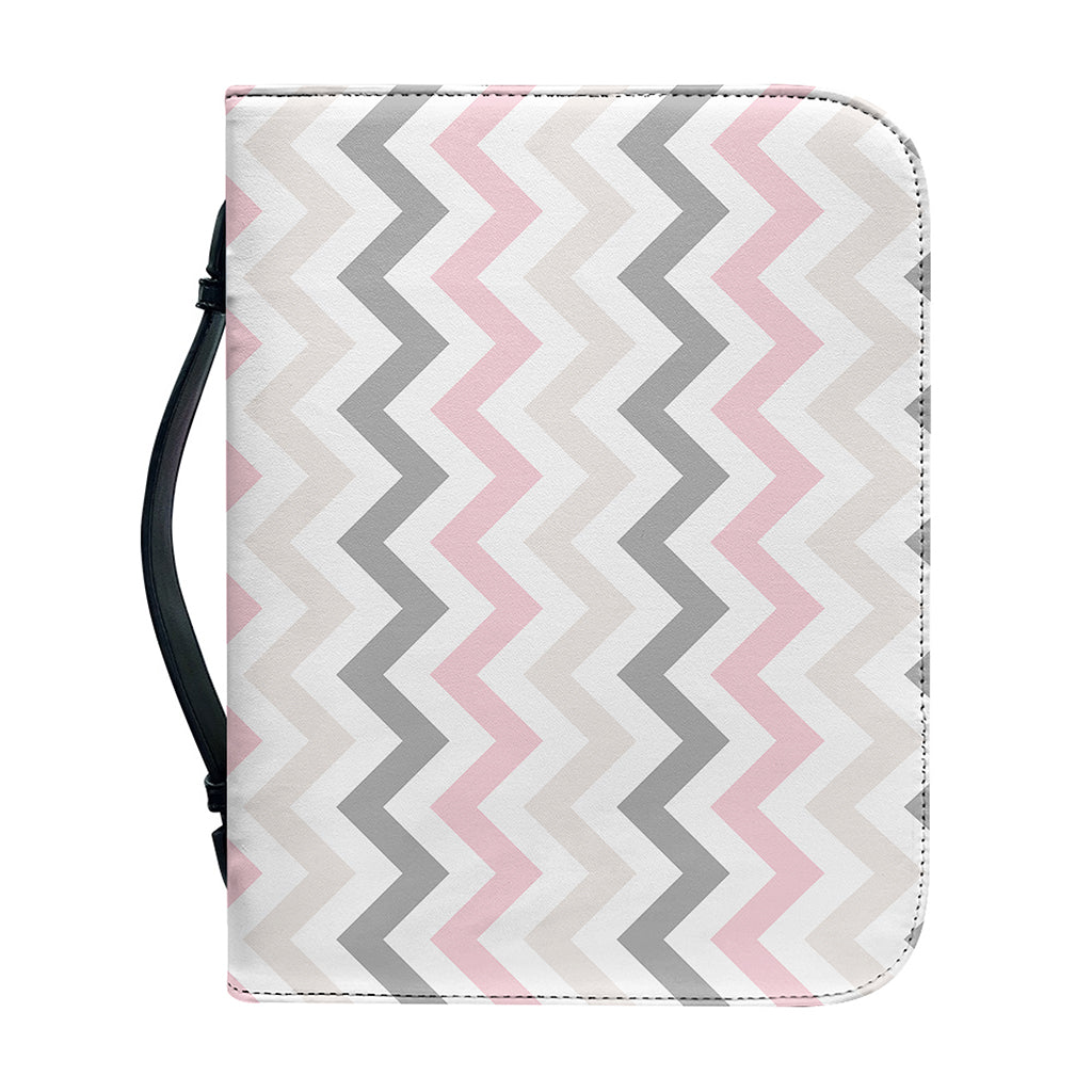 Pink White And Grey Chevron Print Leather Bible Cover