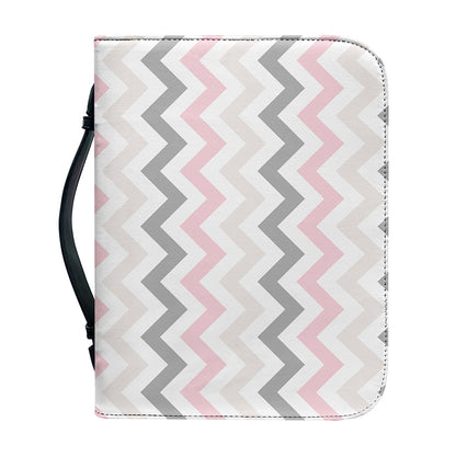 Pink White And Grey Chevron Print Leather Bible Cover