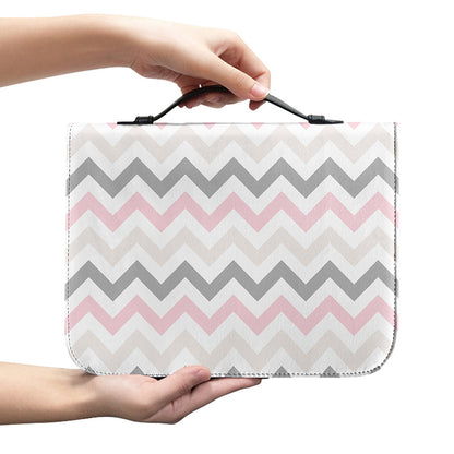 Pink White And Grey Chevron Print Leather Bible Cover