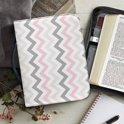 Pink White And Grey Chevron Print Leather Bible Cover