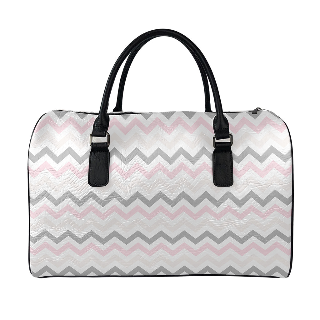Pink White And Grey Chevron Print Leather Duffle Bag