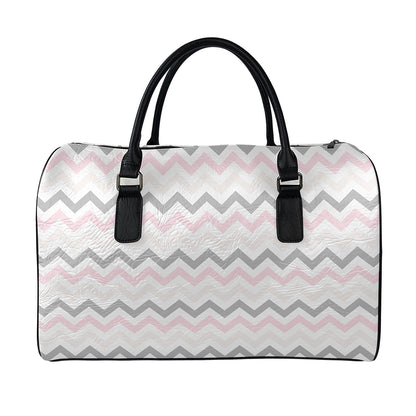 Pink White And Grey Chevron Print Leather Duffle Bag