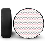 Pink White And Grey Chevron Print Leather Spare Tire Cover