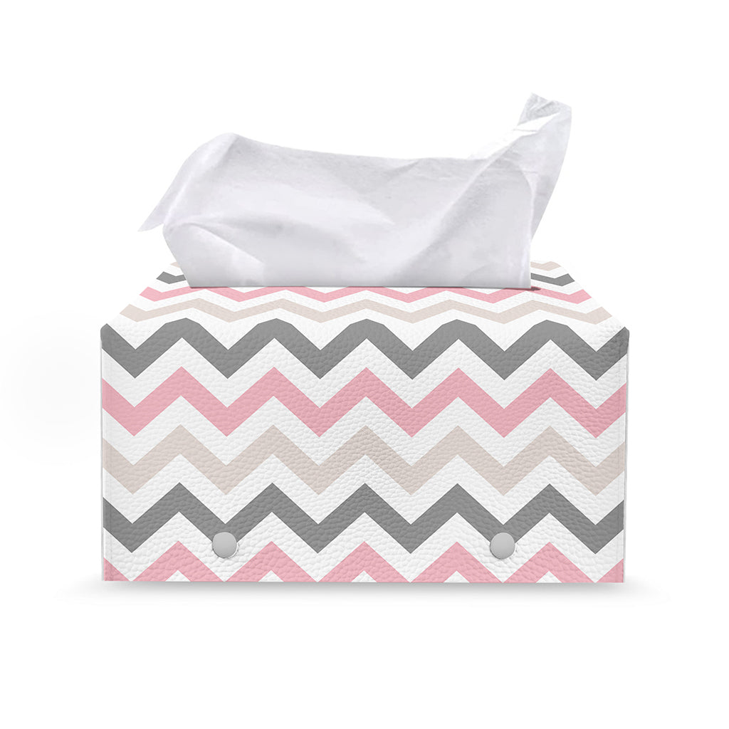 Pink White And Grey Chevron Print Leather Tissue Box Cover