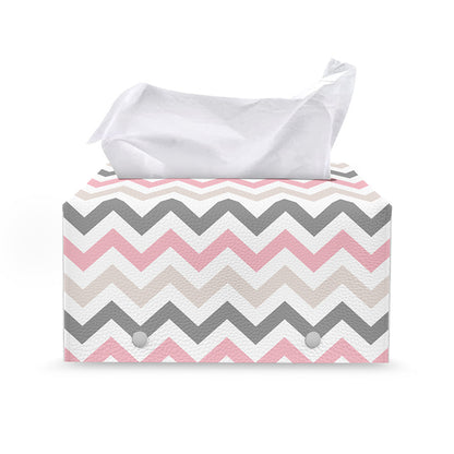 Pink White And Grey Chevron Print Leather Tissue Box Cover