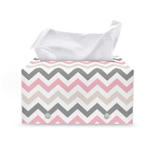 Pink White And Grey Chevron Print Leather Tissue Box Cover